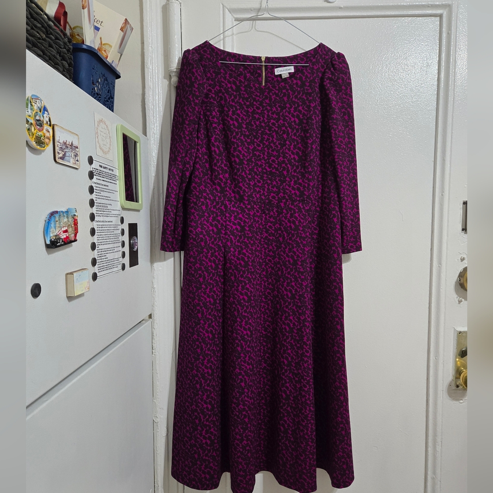 Calvin Klein Purple A-Line 3/4 Sleeve Dress,sz 16
